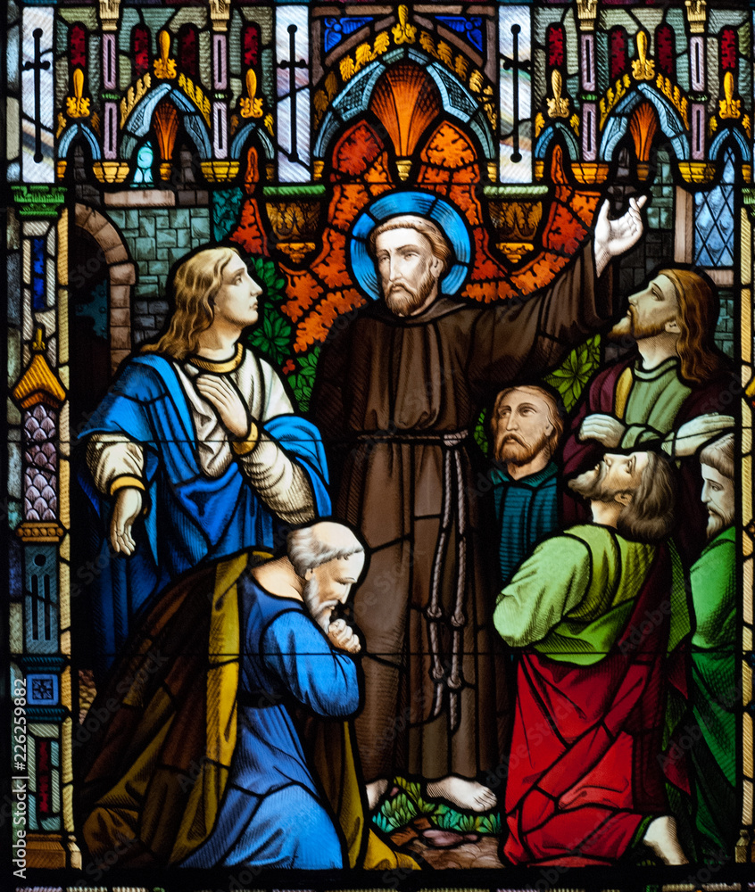 Saint Francis preaching stain glass