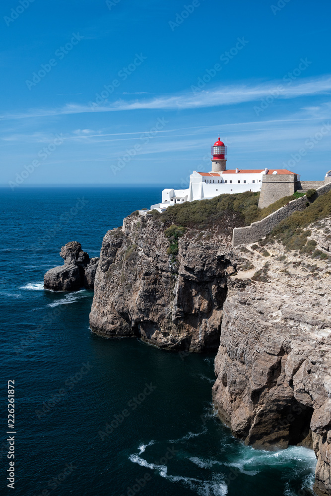 Cape St. Vincent lighthouse in Algarve, Portugal, most southwestern point of Portugal and of continental Europe