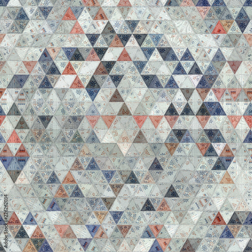 Abstract triangles mosaic for textile design with embroidery effect