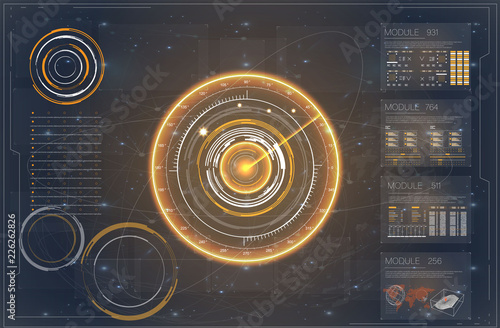 Hud. Flat set on blue backdrop. Futuristic vector hud interface screen design. Modern flat simple vector icon set. Hud ui. 