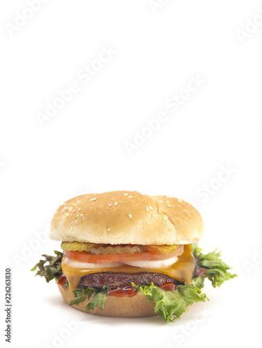 Perfect Beef Hamburger with All the Fixings on a White Background