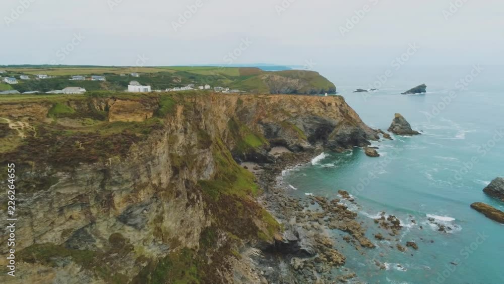 Flight along the cliffs of Cornwall - wonderful aerial view over the landscape Flight along the cliffs of Cornwall - wonderful aerial view over the landscape