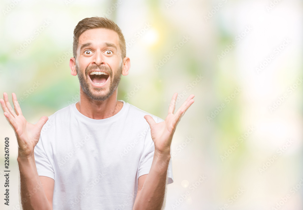 Young handsome man over isolated background celebrating crazy and amazed for success with arms raised and open eyes screaming excited. Winner concept Young handsome man over isolated background celebrating crazy and amazed for success with arms raised and open eyes screaming excited. Winner concept