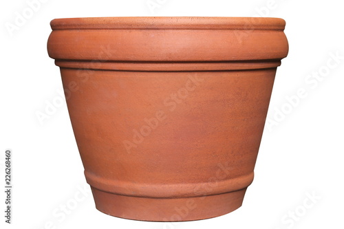Terracotta clay pot isolated on white background