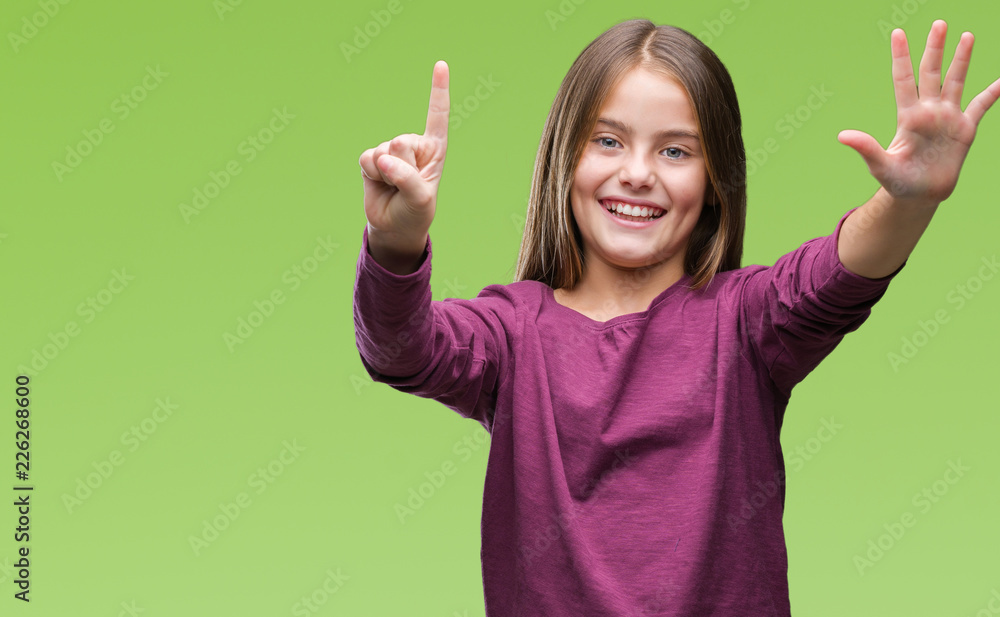 Φωτογραφία Young beautiful girl over isolated background showing and pointing up with fingers number six while smiling confident and happy