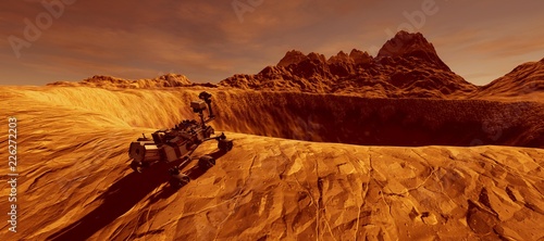 Fototapeta Naklejka Na Ścianę i Meble -  Extremely detailed and realistic high resolution 3D illustration of Mars Exploration Vehicle Curiosity on Mars like planet. Elements of this image are furnished by Nasa.