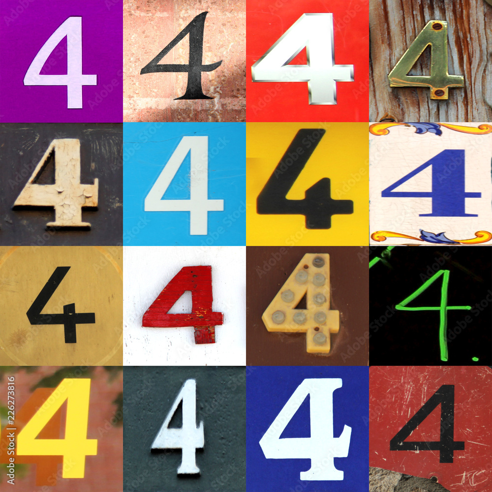 Collection numbers of 4 on different background Collection numbers of 4 on different background