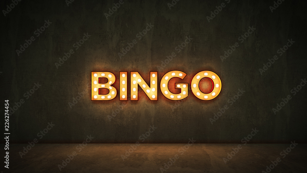 Neon Sign on Brick Wall background - Bingo. 3d rendering Stock ...