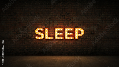 Neon Sign on Brick Wall background - Sleep. 3d rendering