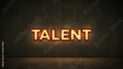 Neon Sign on Brick Wall background - Talent. 3d rendering photo