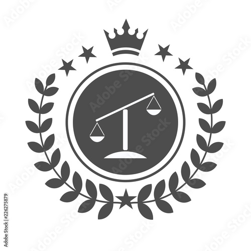Justice scales lawyer logo, Scales of Justice sign icon. Court of law symbol, Abstract graphic icon, logo design template, symbol for company.