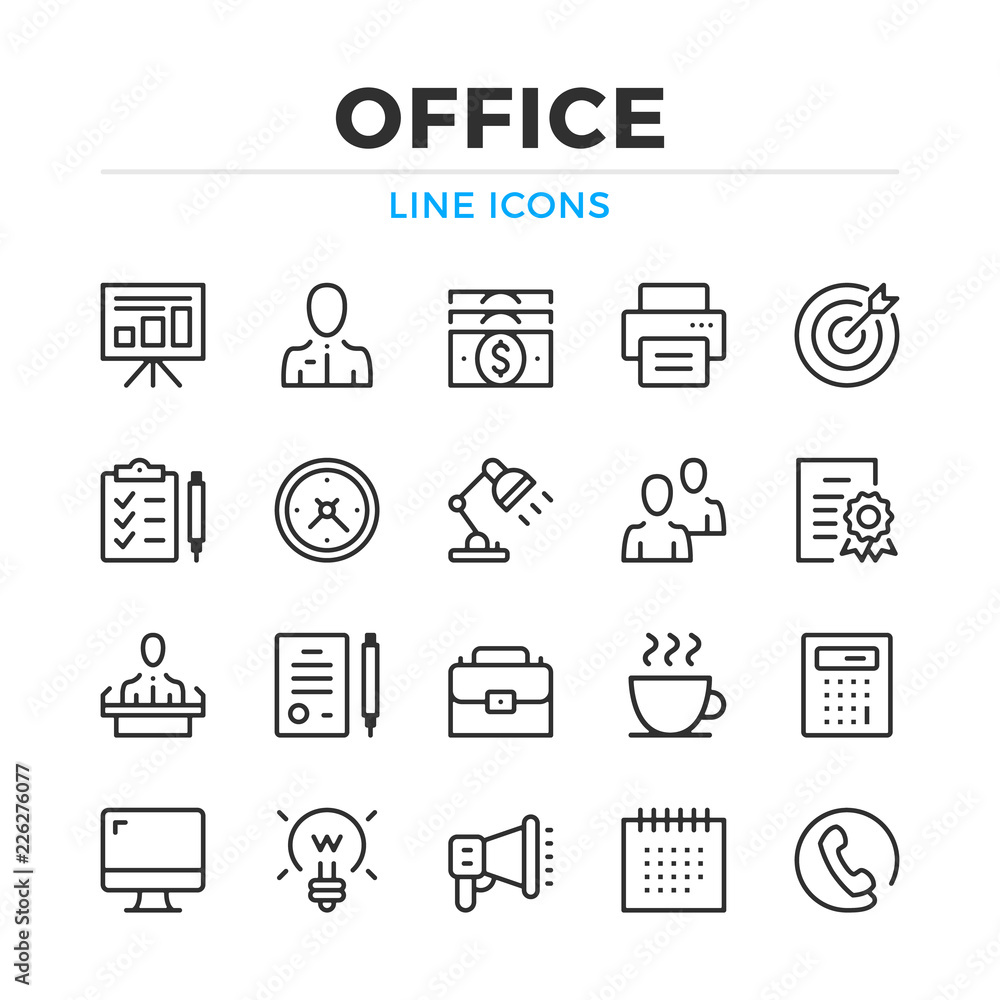 Office line icons set. Modern outline elements, graphic design concepts