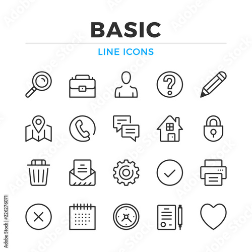 Basic line icons set. Modern outline elements, graphic design concepts, simple symbols collection. Vector line icons