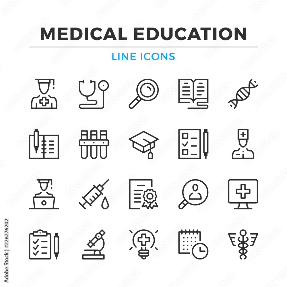 Medical education line icons set. Modern outline elements, graphic design concepts, simple symbols collection. Vector line icons Medical education line icons set. Modern outline elements, graphic design concepts, simple symbols collection. Vector line icons