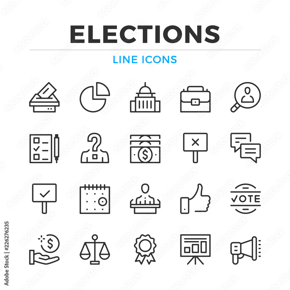 Elections line icons set. Modern outline elements, graphic design concepts, simple symbols collection. Vector line icons Elections line icons set. Modern outline elements, graphic design concepts, simple symbols collection. Vector line icons