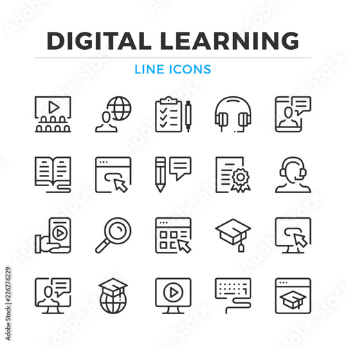 Digital learning line icons set. Modern outline elements, graphic design concepts, simple symbols collection. Vector line icons