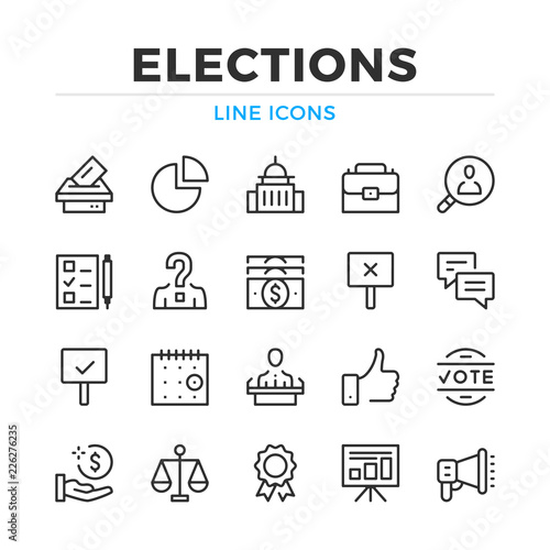 Elections line icons set. Modern outline elements, graphic design concepts, simple symbols collection. Vector line icons