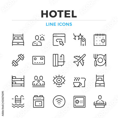 Hotel line icons set. Modern outline elements, graphic design concepts, simple symbols collection. Vector line icons
