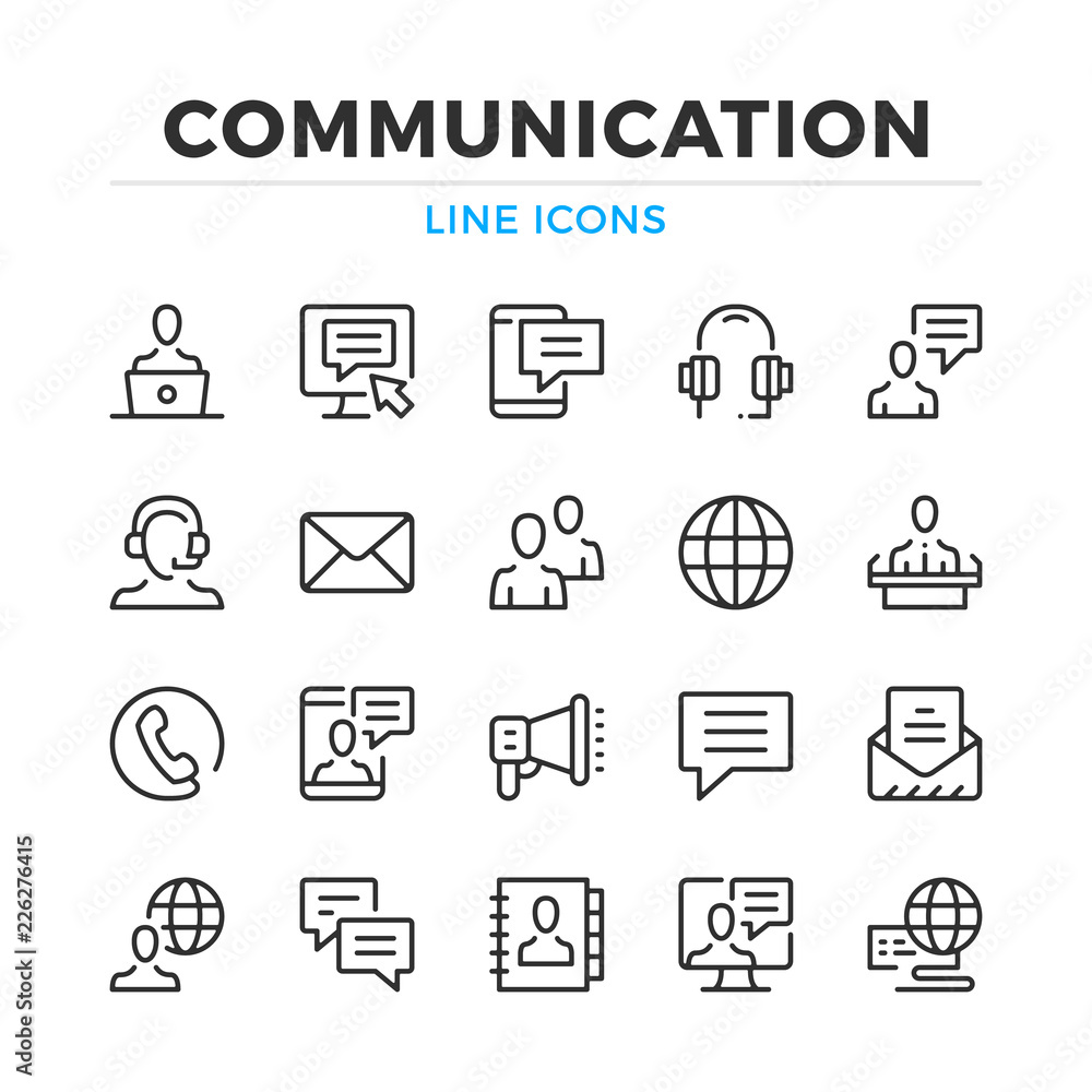 Communication line icons set. Modern outline elements, graphic design concepts, simple symbols collection. Vector line icons