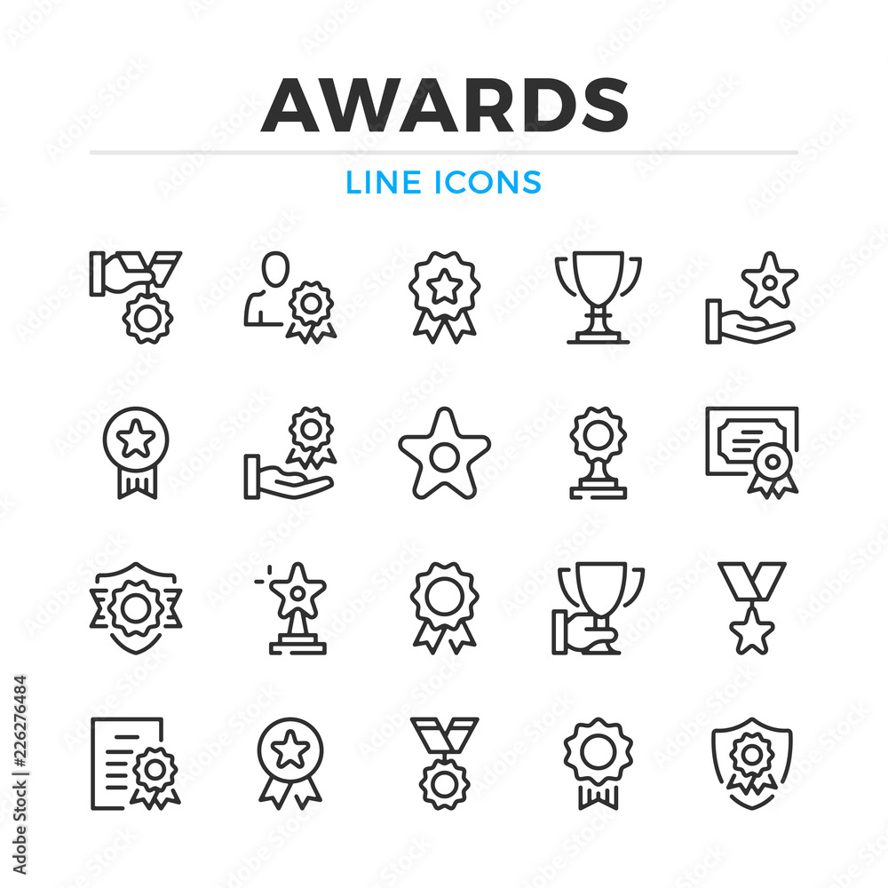 Awards line icons set. Modern outline elements, graphic design concepts, simple symbols collection. Vector line icons Awards line icons set. Modern outline elements, graphic design concepts, simple symbols collection. Vector line icons