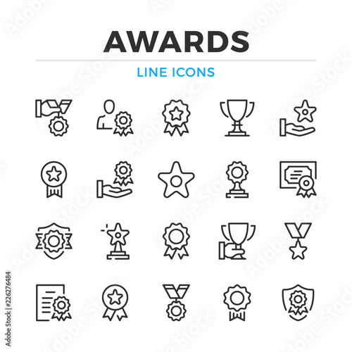 Awards line icons set. Modern outline elements, graphic design concepts, simple symbols collection. Vector line icons