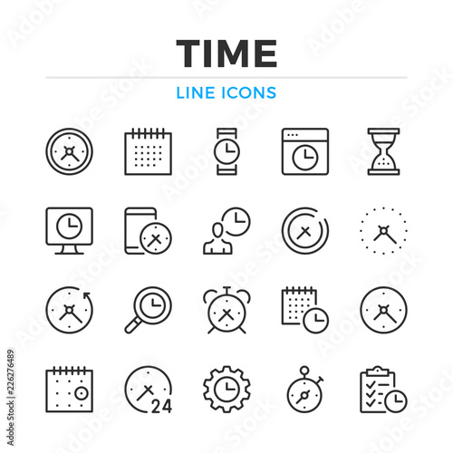 Time line icons set. Modern outline elements, graphic design concepts, simple symbols collection. Vector line icons