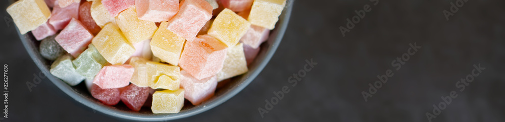 Colorful Traditional Turkish Delight with copy space