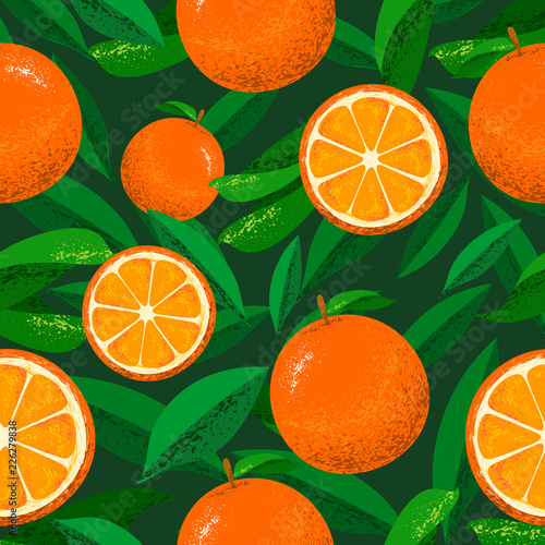 Seamless Floral Pattern with the background of oranges and leaves. Can be used and suitable for gift cards, banners, wallpapers, backgrounds, patterns, websites, and invitations