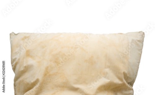 Dirty pillow isolated on white background with clipping path