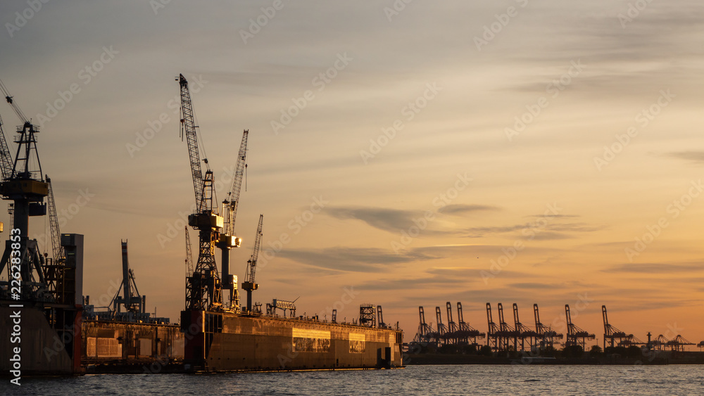 Hamburg, Germany. The port and the shipyards