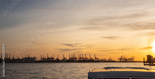 Hamburg, Germany. Tour with the boat in the port at sunset