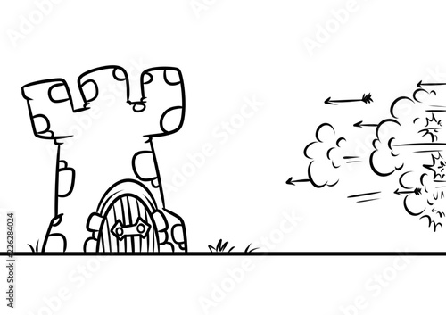 Fortress medieval attack cartoon illustration minimalism coloring page
 photo