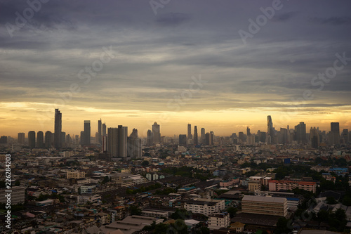 scenic of cityscape with sunset skyline and cloudscape