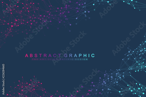 Scientific vector illustration genetic engineering and gene manipulation concept. DNA helix, DNA strand, molecule or atom, neurons. Abstract structure for Science or medical background. Wave flow