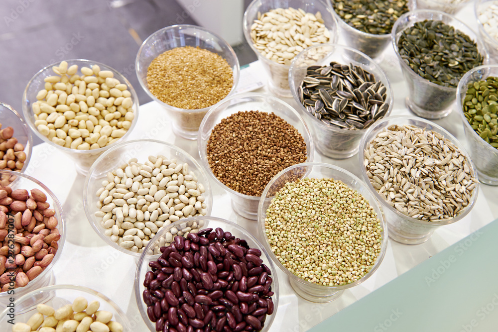 Fototapeta premium Seeds, beans and cereals in store