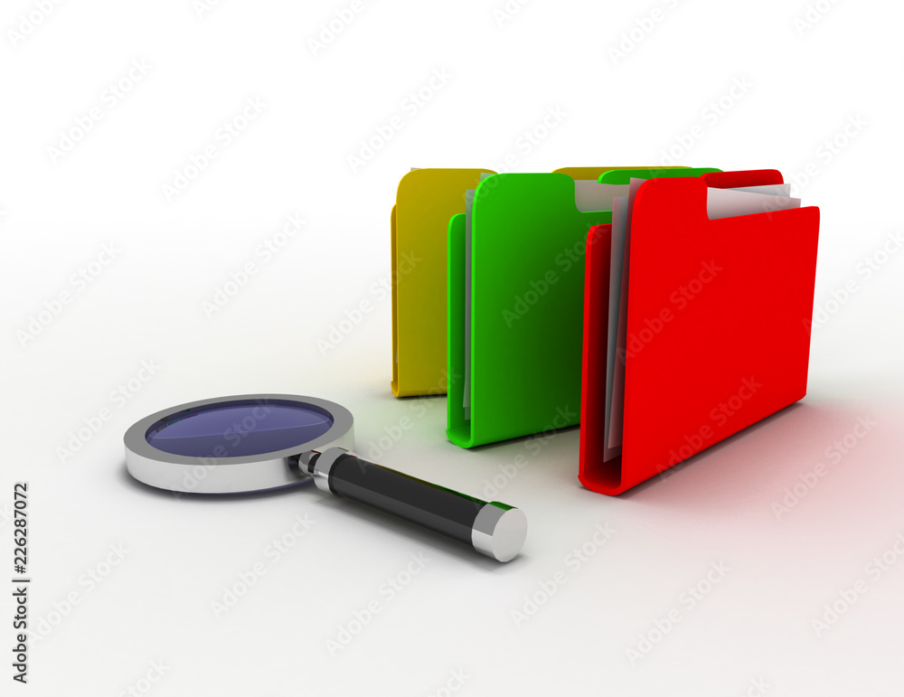 office document paper folders with magnifier glass. office document paper folders with magnifier glass.