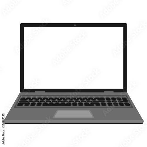 Black and grey laptop with white screen