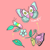 Hand drawn butterfly vector design for t shirt printing