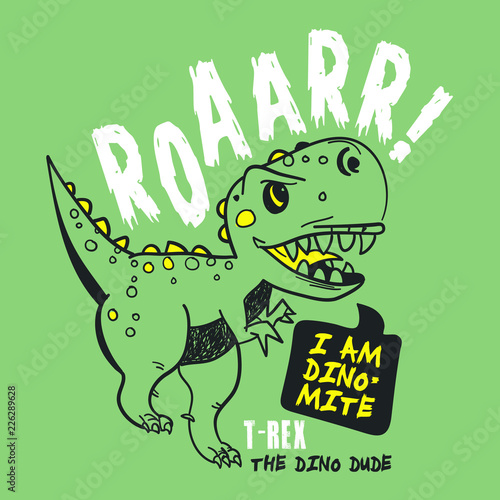 Hand drawn dinosaur vector design for t shirt printing