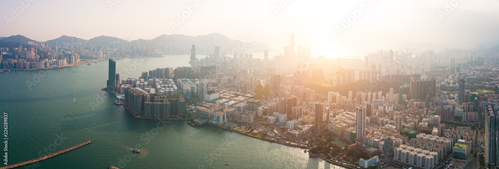 Fototapeta premium Hong Kong City at aerial view in the sky