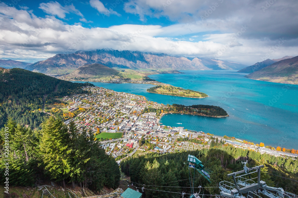 Aerial view of Queenstown in South Island, New Zealand