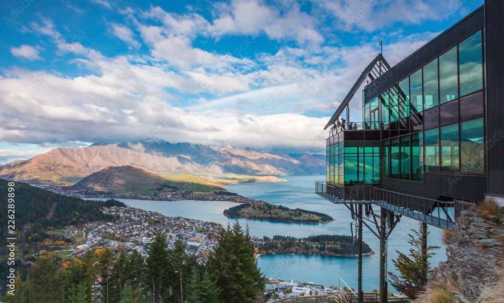 Aerial view of Queenstown in South Island, New Zealand