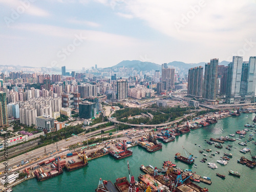 Hong Kong City at aerial view in the sky © Cozyta