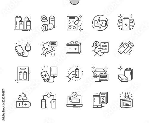 Batteries Well-crafted Pixel Perfect Vector Thin Line Icons 30 2x Grid for Web Graphics and Apps. Simple Minimal Pictogram