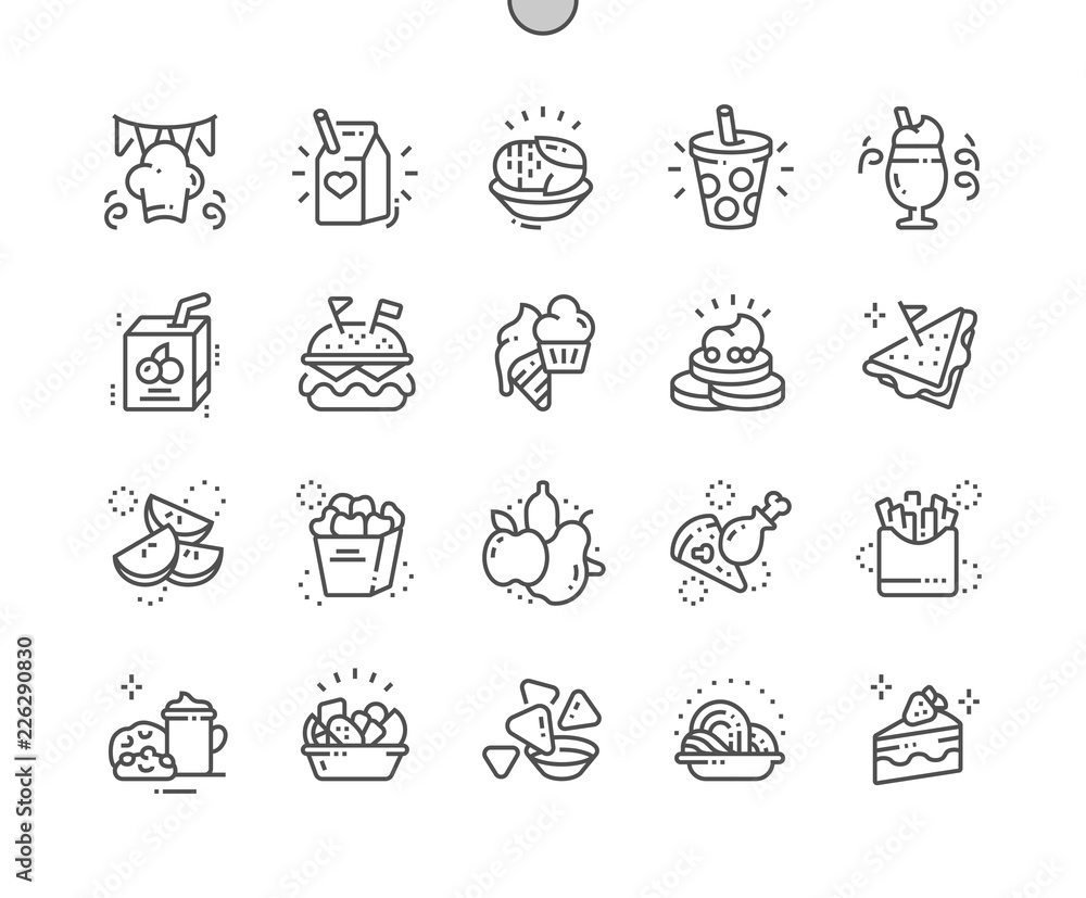 Kids Meals Well-crafted Pixel Perfect Vector Thin Line Icons 30 2x Grid for Web Graphics and Apps. Simple Minimal Pictogram