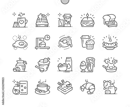 Breakfast Well-crafted Pixel Perfect Vector Thin Line Icons 30 2x Grid for Web Graphics and Apps. Simple Minimal Pictogram