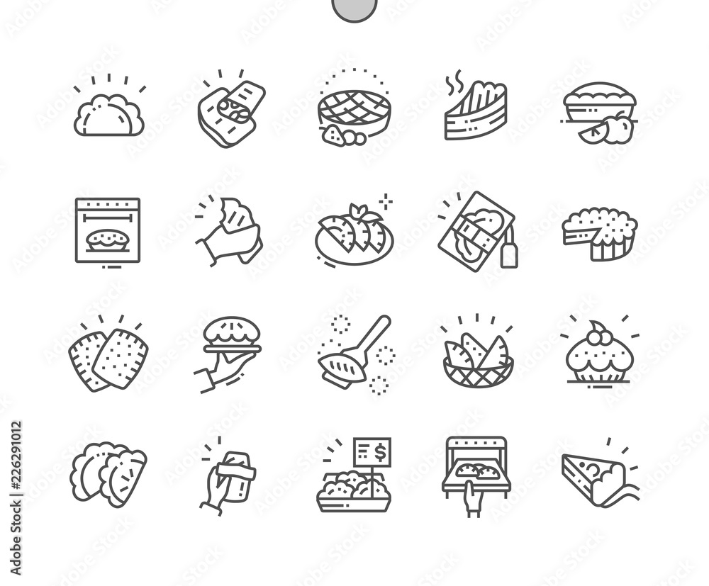 Pies and Pasties Well-crafted Pixel Perfect Vector Thin Line Icons 30 2x Grid for Web Graphics and Apps. Simple Minimal Pictogram
