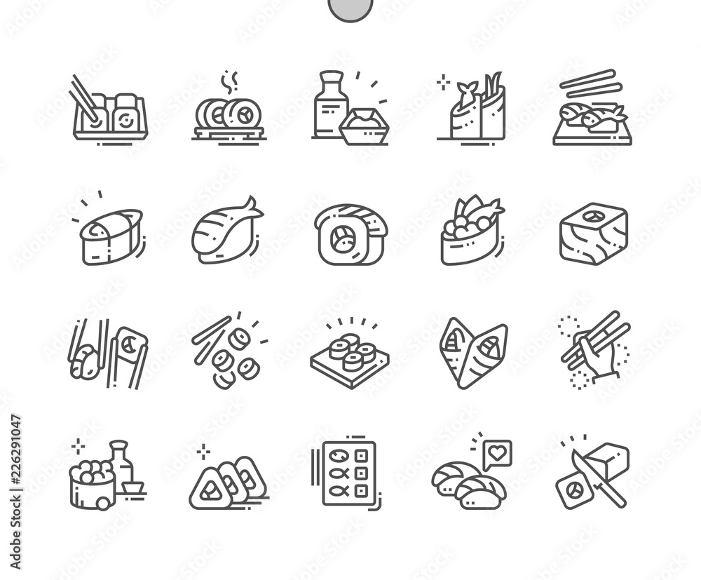 Sushi Well-crafted Pixel Perfect Vector Thin Line Icons 30 2x Grid for Web Graphics and Apps. Simple Minimal Pictogram