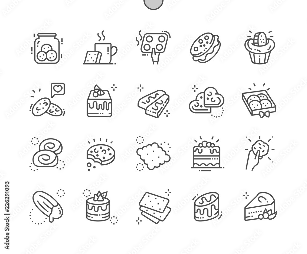 Cakes and cookies Well-crafted Pixel Perfect Vector Thin Line Icons 30 2x Grid for Web Graphics and Apps. Simple Minimal Pictogram