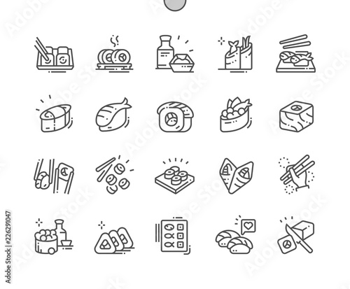 Sushi Well-crafted Pixel Perfect Vector Thin Line Icons 30 2x Grid for Web Graphics and Apps. Simple Minimal Pictogram